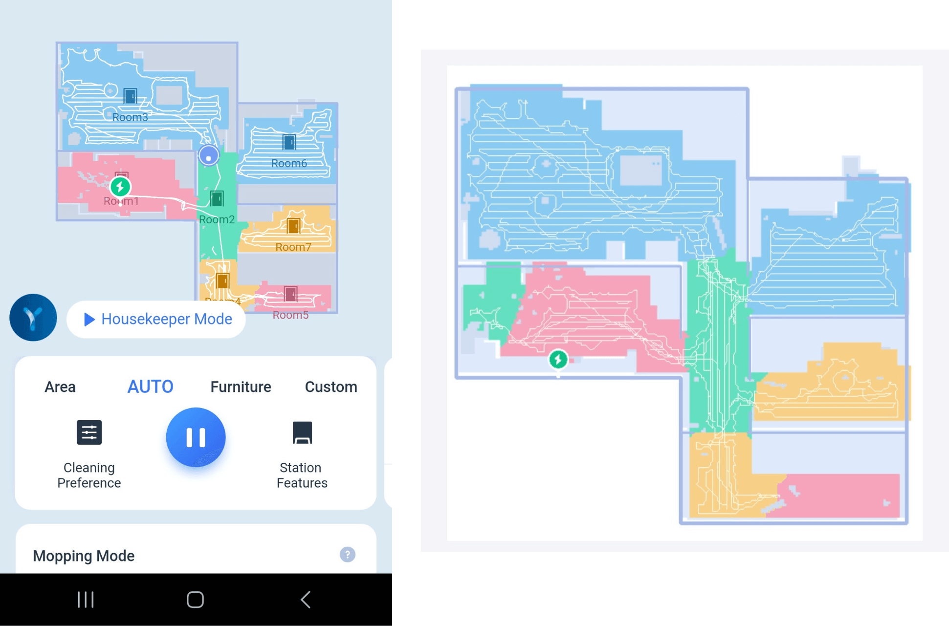 Die Navigationspfade des ECOVACS DEEBOT T20 OMNI sind in der Handy-app zu sehen.